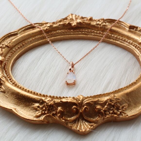 Moonstone Necklace, 925 Sterling Silver Teardrop Necklace, Rose Gold Moonstone - Picture 4 of 9